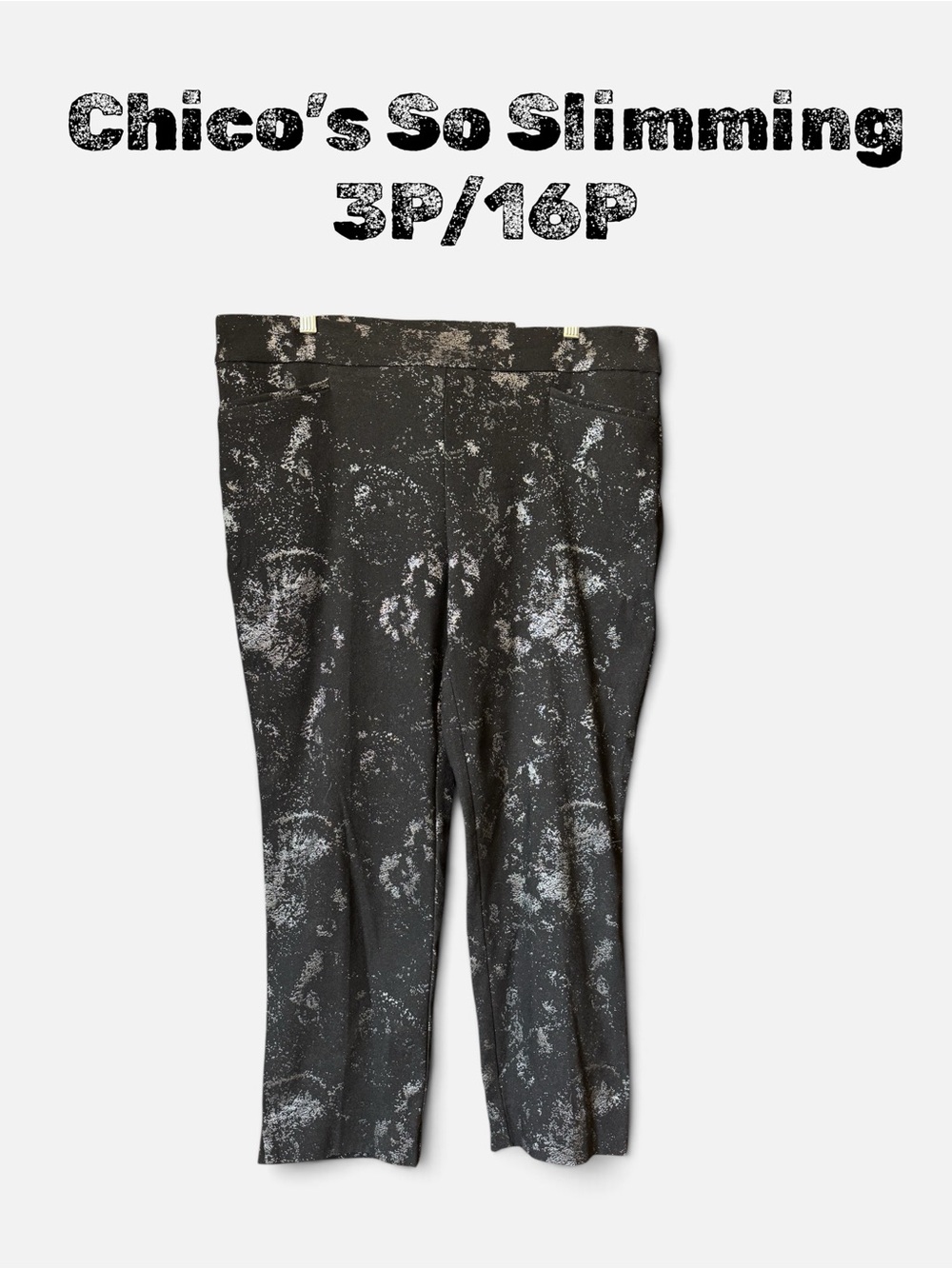 Chico's So Slimming Brigitte Black Silver Metallic  Holiday Pants 3P 16P NWT